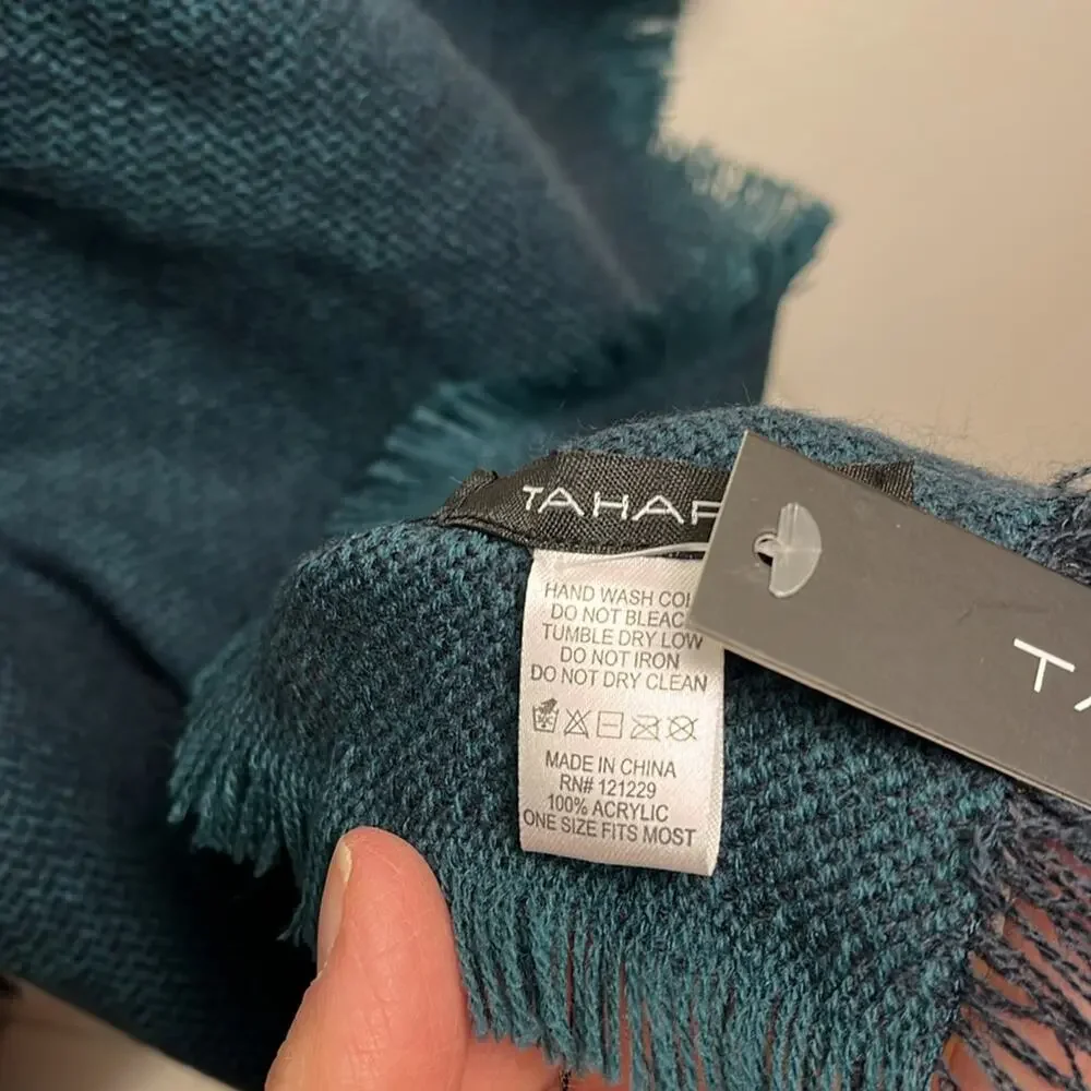 Tahari Poncho Ribbed Turtleneck Blue Fringed